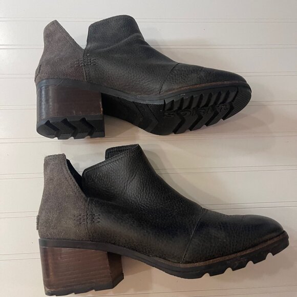 Sorel Women’s 10 Cate Cut Out Black Brown Leather Slip On Ankle Boots T15 - Picture 4 of 14